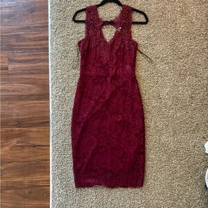 Chic Lace Midi Dress in Deep Red